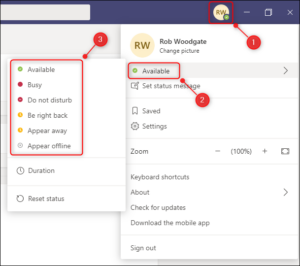 Microsoft Teams status manually to available